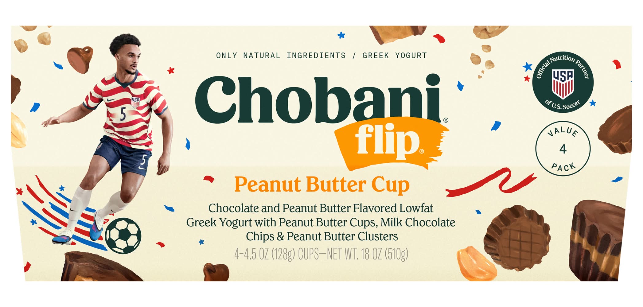 Chobani Flip Low-Fat Cup Greek Yogurt, Chocolate-Peanut Butter (4.5 oz, 4 ct)