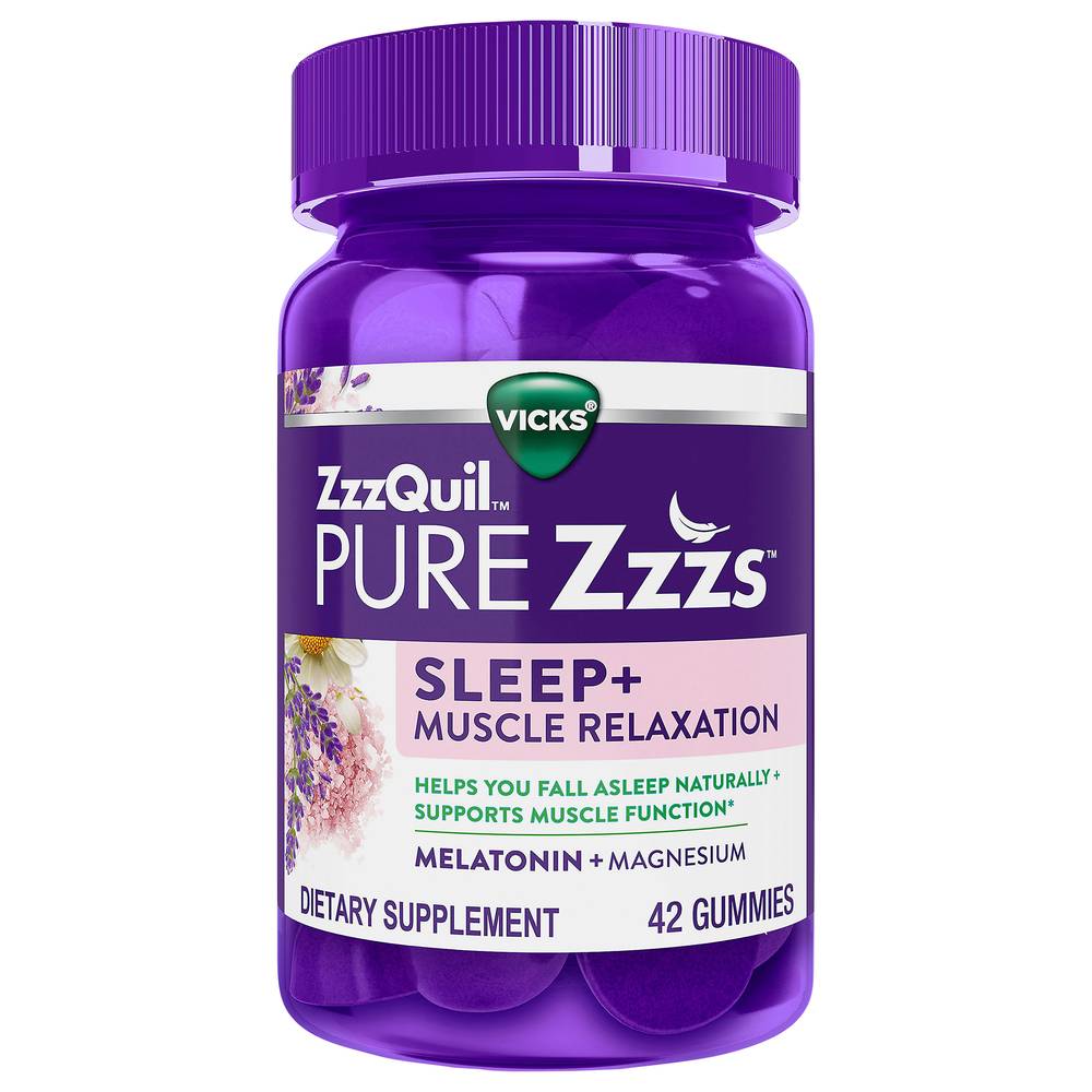 ZzzQuil Pure Zzzs Sleep+ Muscle Relaxation Melatonin Sleep Aid Gummies (42 ct)