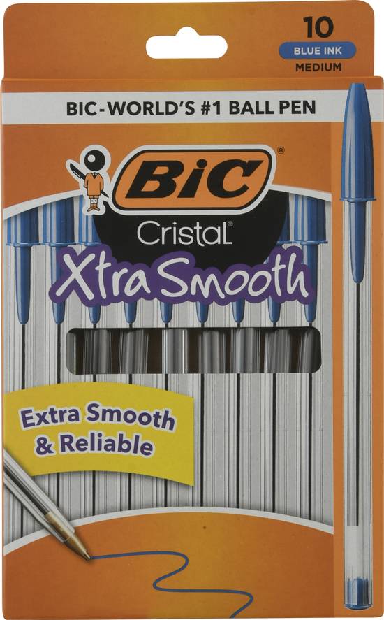 Bic Cristal Xtra Smooth Blue Ink Ball-Point Pens (10 ct)