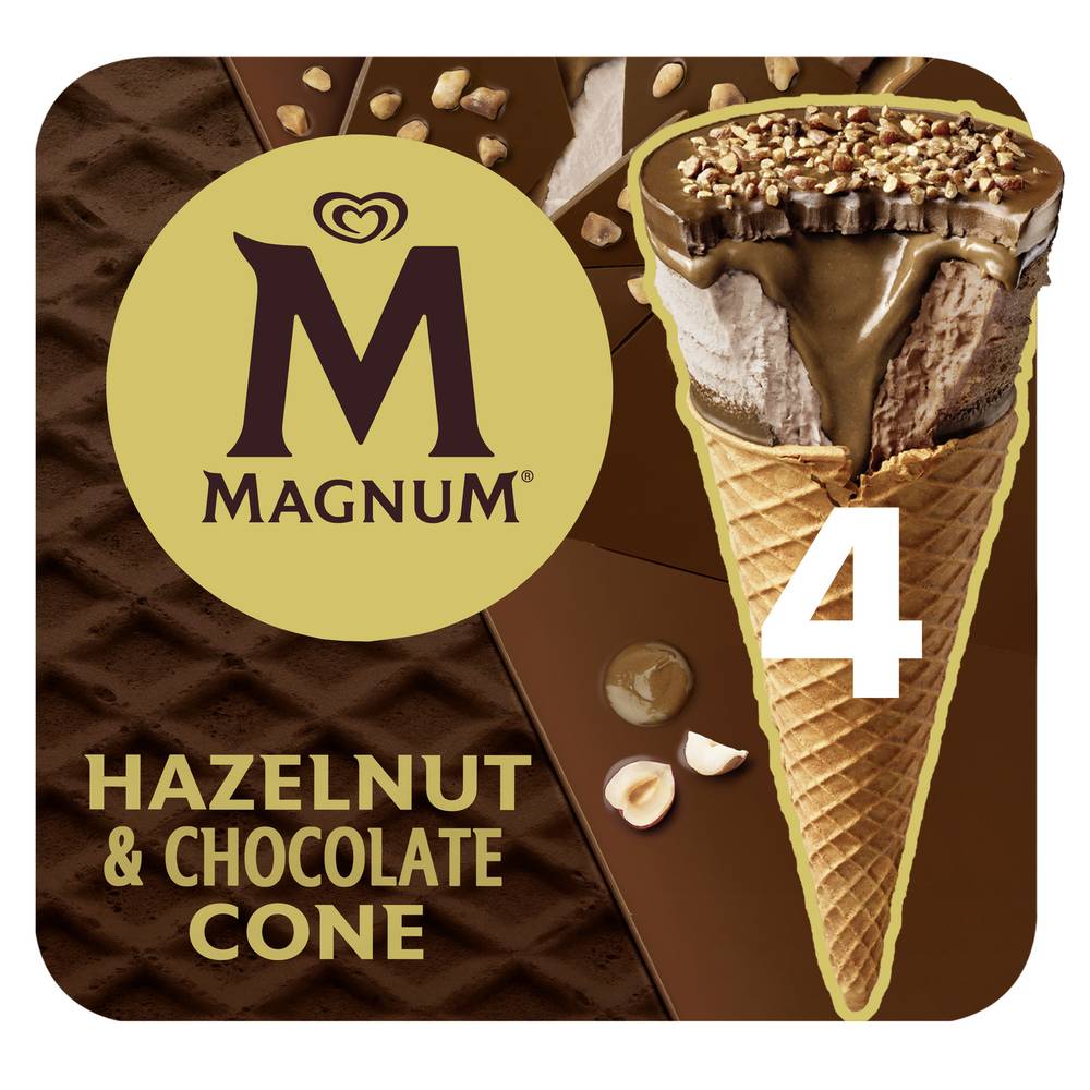 Magnum - Cornet de crème glacée, noisette-chocolat (4 x 65g)