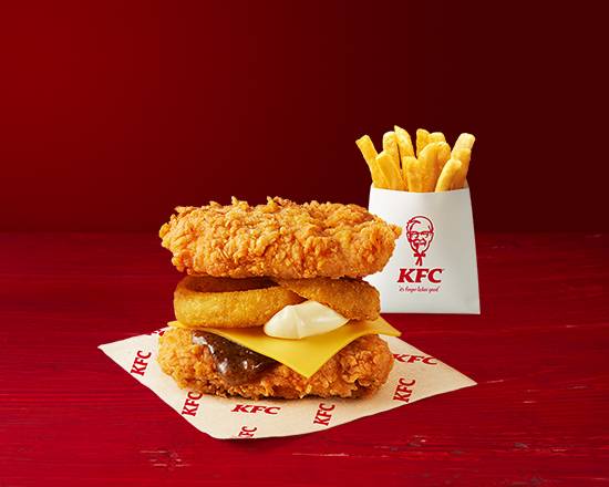 ガーリックソースの凄肉オニオンフィレバーガーセット（ドリンク無し） Onion Fillet Double Down Burger Combo