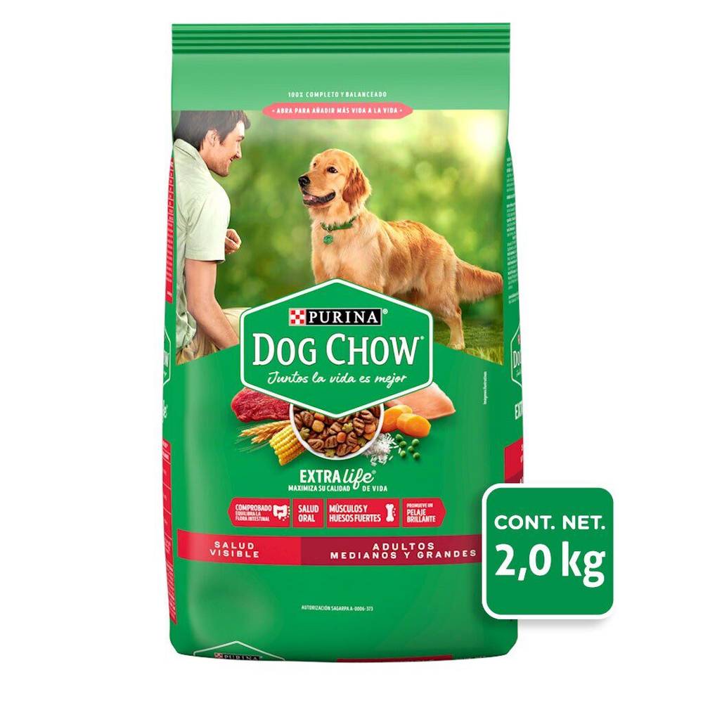 Dog chow alimento extralife adultos medianos y grandes (bolsa 2 kg)