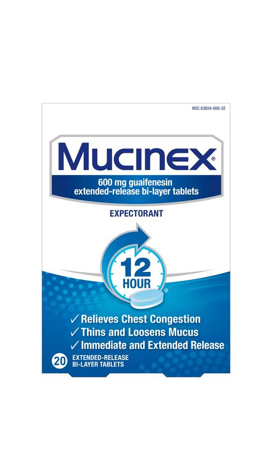 Mucinex, 12-Hour Chest Congestion Expectorant Tablets, 20 CT