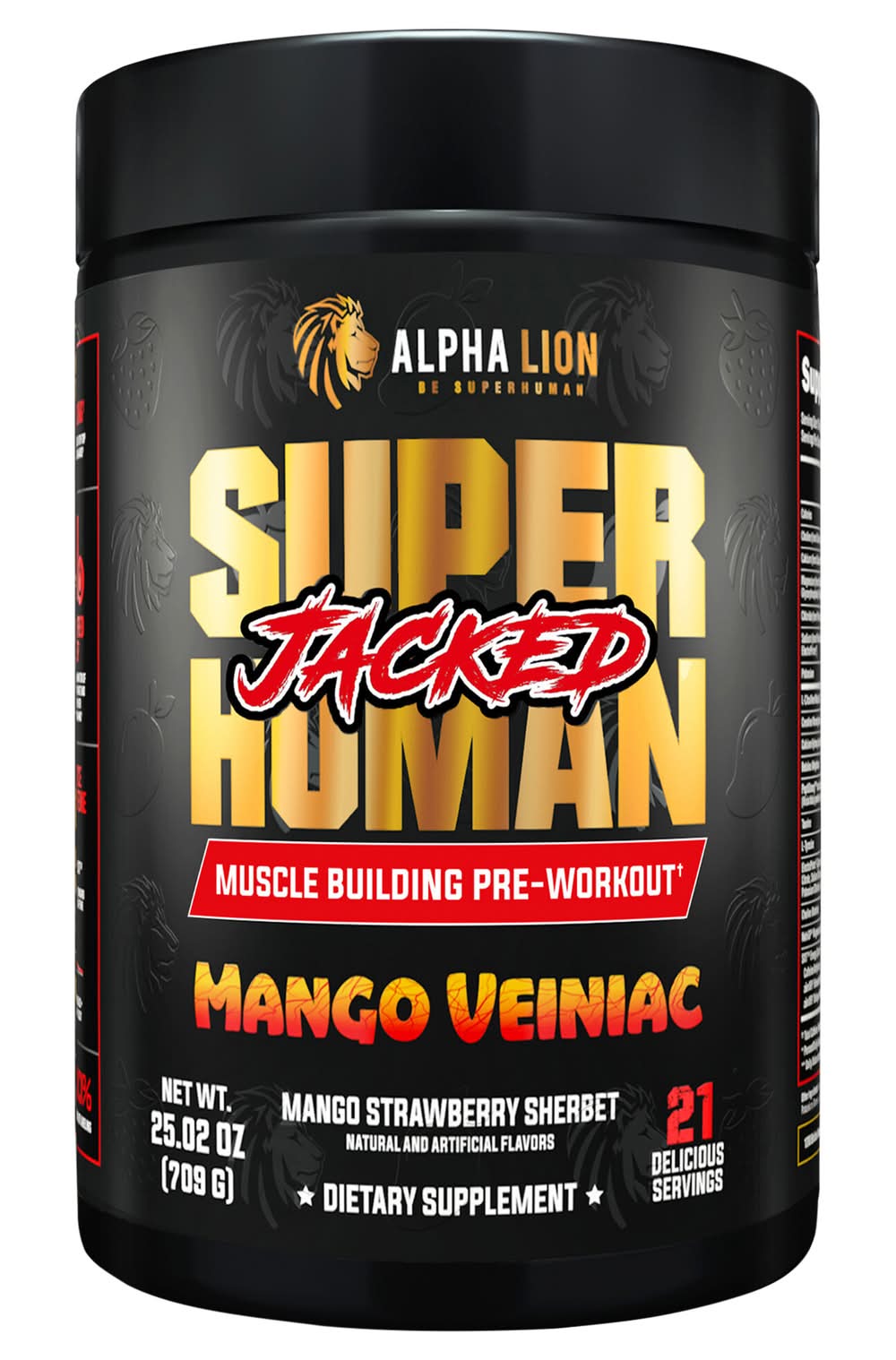 Alpha Lion Superhuman Jacked Muscle Building Pre Workout Supplement, Mango Veiniac (25.02 oz)