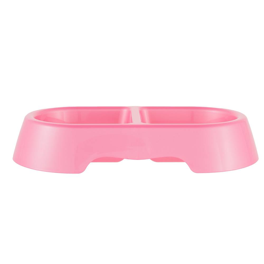 Whisker City® Pearl Plastic Double Diner Cat Bowl, 1-cup (Color: Pink, Size: 1 Cup)