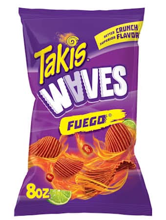 Takis Waves Fuego, Hot Chili Pepper And Lime Artificially Flavored Potato Chips, 8oz Bag