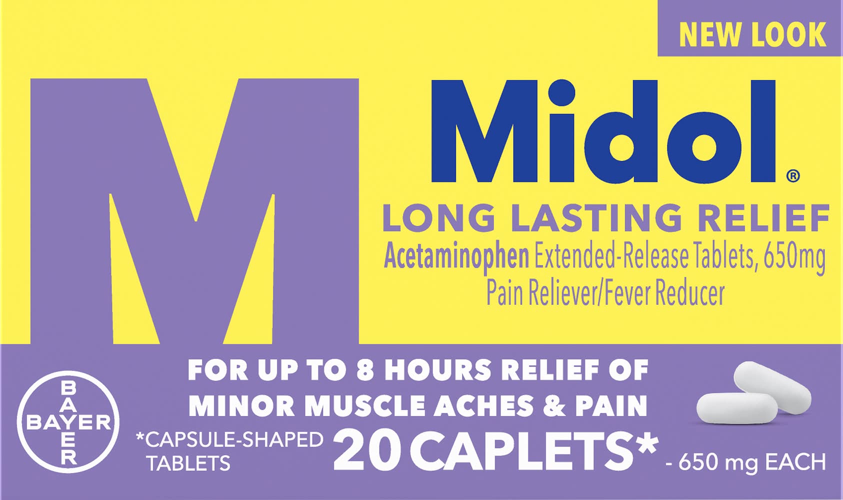 Midol Long Lasting Relief Acetaminophen Caplets 650 mg (20 ct)
