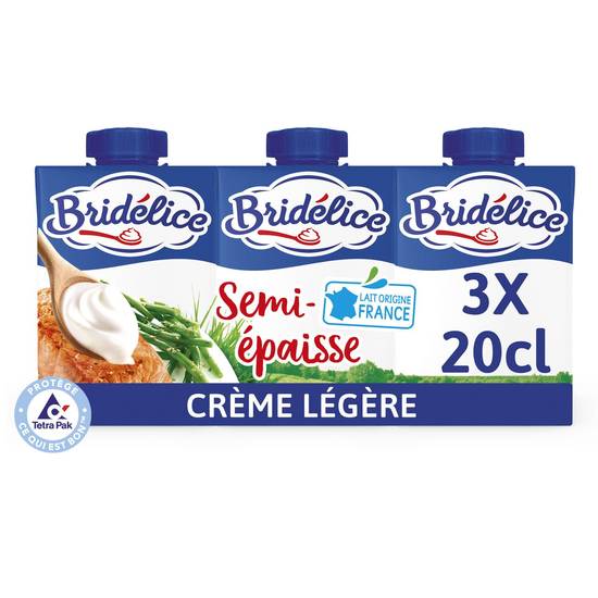 Bridélice - Crème légère semi épaisse 18% de matière grasse uht (3 pièces, 200ml)