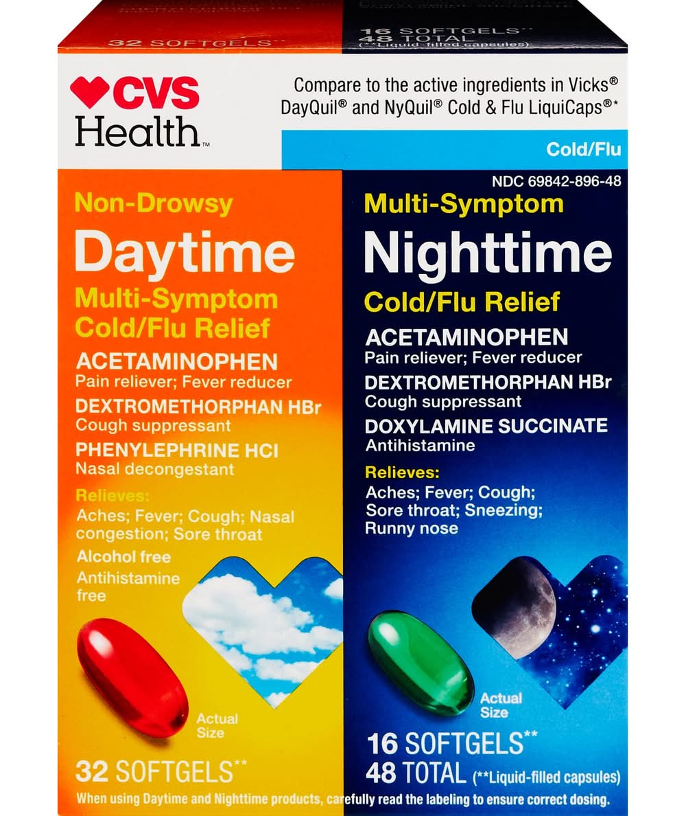 Cvs Day + Nighttime Multi-Symptom Cold + Flu Relief Softgels Combo Pack, 48 Ct