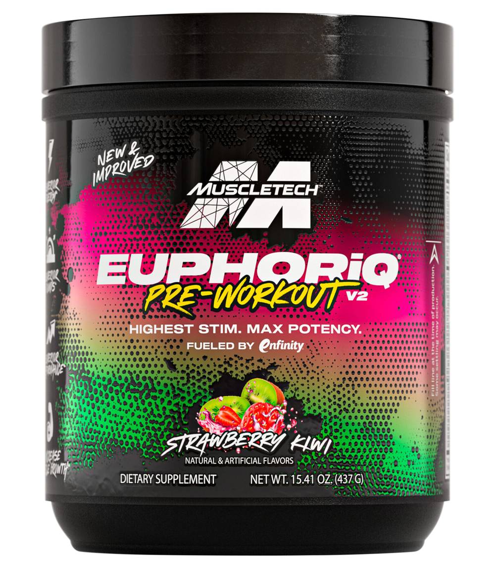 MuscleTech Euphoriq Pre-Workout V2 Supplement Powder, Strawberry Kiwi (15.41 oz)
