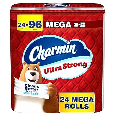 Charmin Ultra Strong Mega Toilet Paper, 2-Ply, White, 220 Sheets/Roll, 24 Rolls/Case(132140)