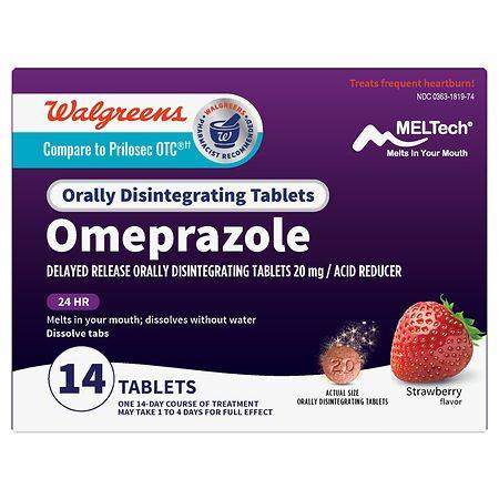 Walgreens Omeprazole Delayed Release Orally Disintegrating Acid Reducer Strawberry 20 mg Tablets