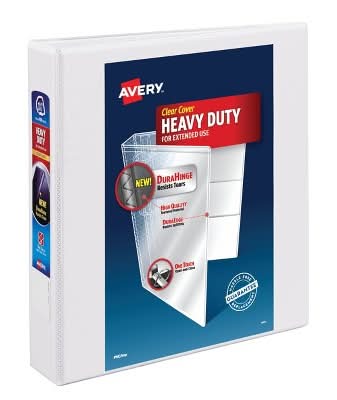 Avery 400 Sheet Capacity Heavy-Duty Ring Binder, 1.5 Inch, White