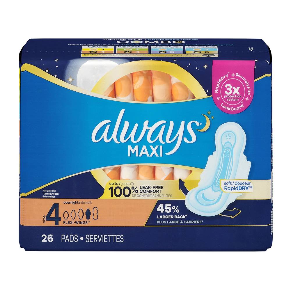 Always maxi serviettes de nuit avec ailes - maxi overnight pads with wings (26 unités) (female/4)