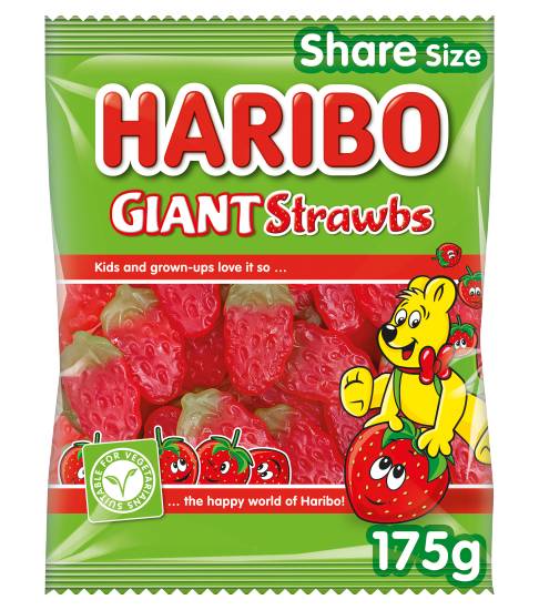 Haribo Strawberry, Giant Gummy Candy Bag (175g)