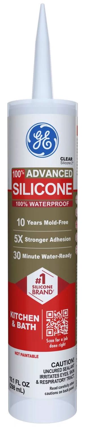 Ge Advanced Clear Silicone 2 Kitchen And Bath Caulk Sealant 10.1 Oz
