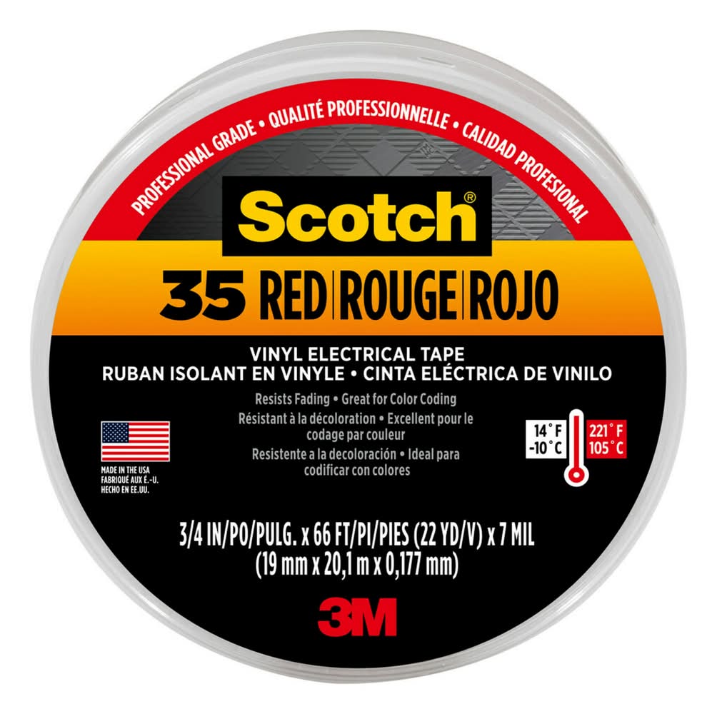 Scotch #35 Red 0.75-in x 66.0-ft Vinyl Electrical Tape Red