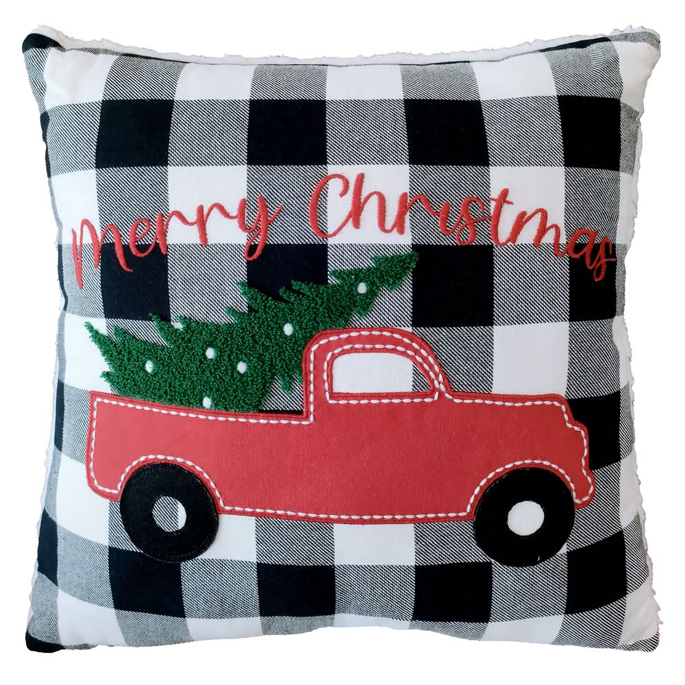 Holiday Living 18-in x 18-in Plaid/Red Truck Square Indoor Decorative Pillow