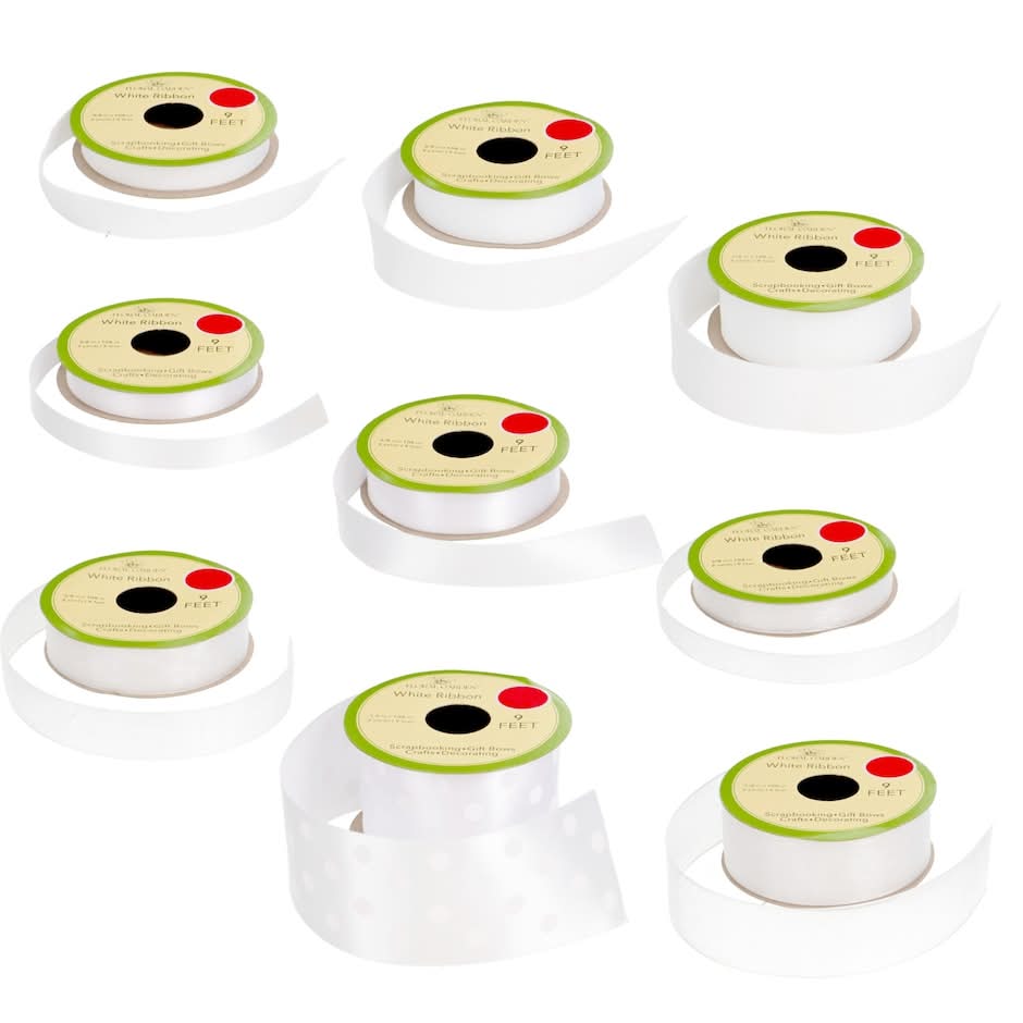 Floral Garden Ribbon Roll, 9 ft, White