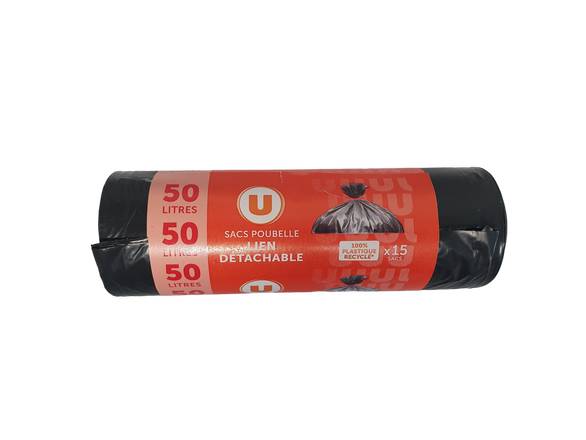 U - Sac poubelle lien détachable 50l (15 pièces)