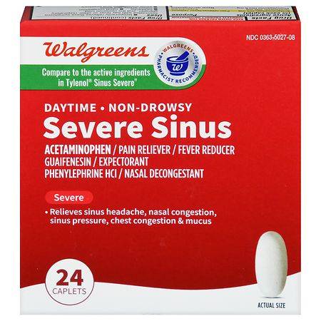 Walgreens Severe Sinus Congestion & Pain Caplets Daytime Cool Blast (24 ct)