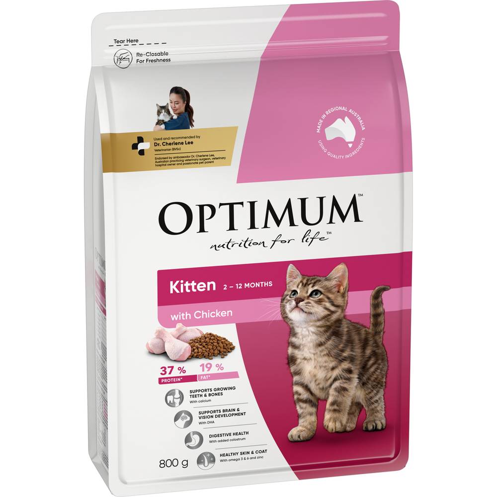 Optimum Dry Cat Food 2-12 Months Kitten With Chicken 800g