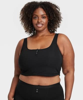 Auden Full Lining & Buttons Modal Blend Cropped Tank Top, Women, XXL, Black