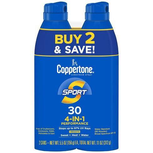 Coppertone SPORT Continuous Sunscreen Spray Broad Spectrum SPF 30, Twin Pack, 5.5 OZ