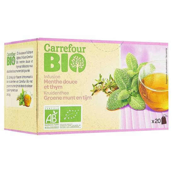 Carrefour Bio - Infusion bio menthe douce et thym  ( 20 pièce )
