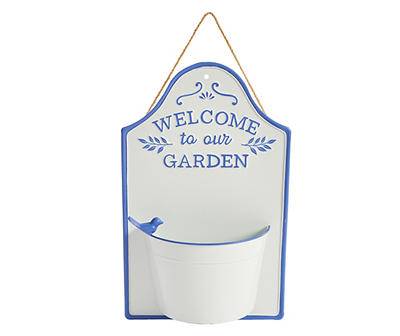 "Welcome To Our Garden" Enamel Hanging Wall Planter