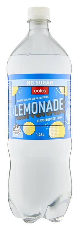 Coles No Sugar Soda, Lemonade (1.25L)
