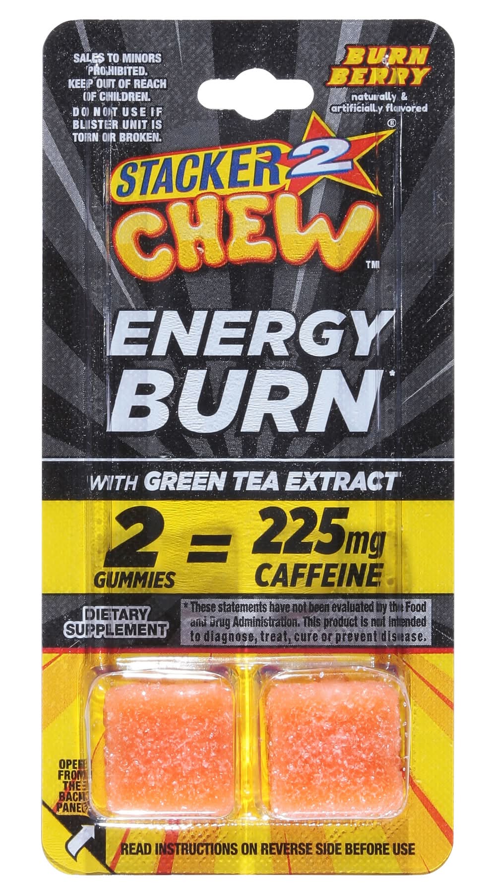 Stacker 2 Chew Energy Gummies With Green Tea Extract 225 mg, Burn Berry (2 ct)