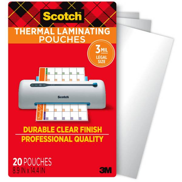 Scotch Thermal Laminating Pouches, 8.9 in x 14.4 in, Clear (20 ct)