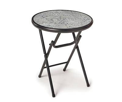 Real Living Floral Tempered Glass Outdoor Folding Table (18/gray)