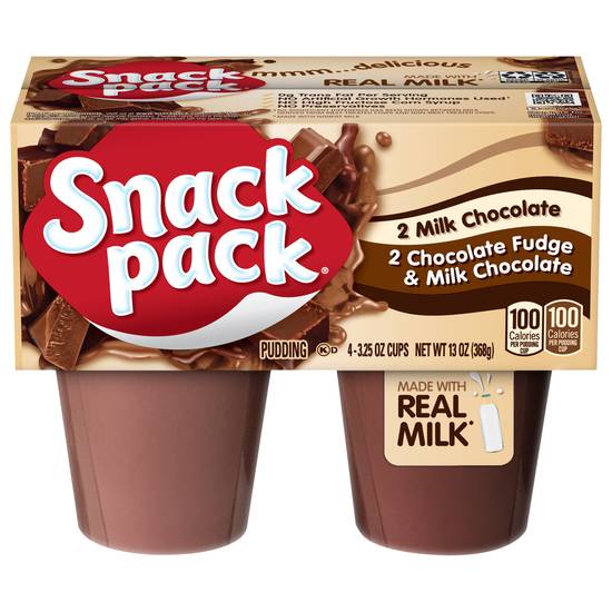 Snack pack Fudge Pudding (2 milk chocolate - 2 chocolate fudge - milk chocolate) (4 ct)