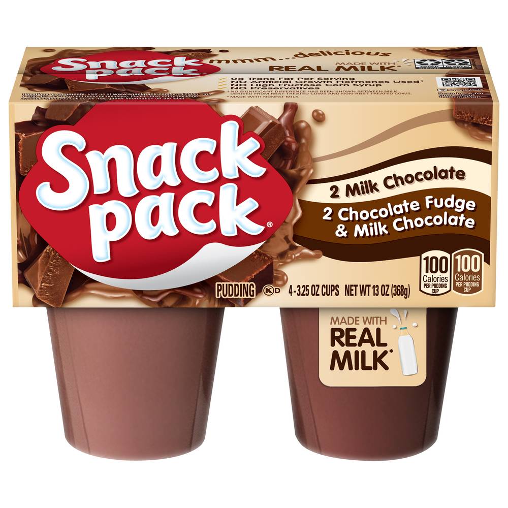 Snack Pack Fudge Pudding, 2 Milk Chocolate - 2 Chocolate Fudge - Milk Chocolate (13 oz)