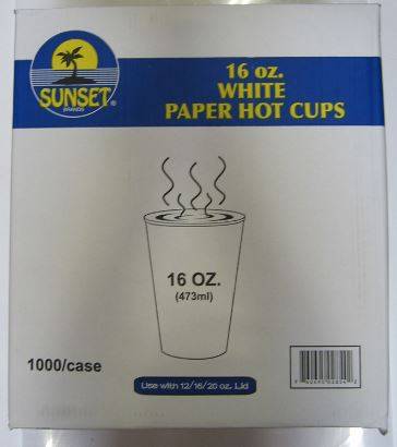 Sunset - 16 oz White Hot Cups - 1000 ct Pack (50 Units)