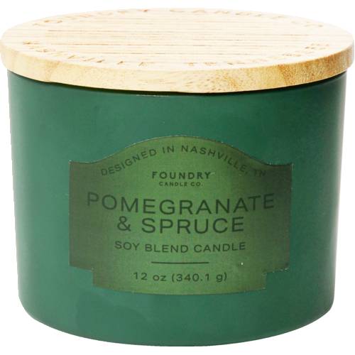 Foundry Candle Co. Pomegranate & Spruce Frosted Green Candle