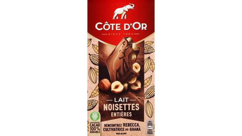 Côte d'Or Chocolat au lait aux noisettes entières La tablette de 180g
