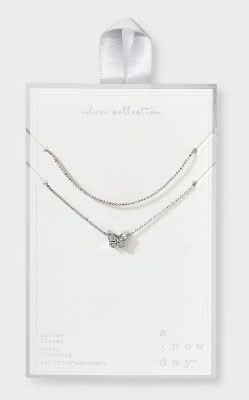 A New Day Silver Plated Sliding Cubic Zirconia Butterfly Multi-Strand Necklace, 21 in