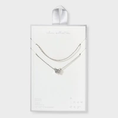 A New Day Silver Plated Sliding Cubic Zirconia Butterfly Multi-Strand Necklace, 21 in