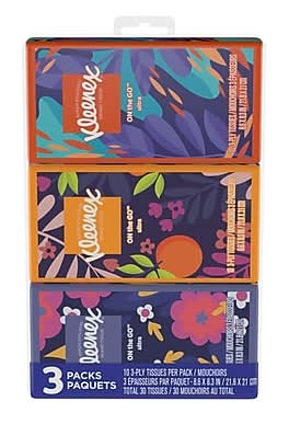 Kleenex Facial Tissue, 3-ply, 10 Tissues/Box, 3 Boxes/Pack (11976)