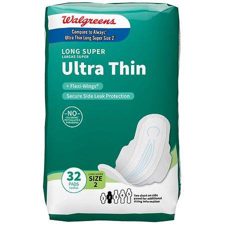 Walgreens Ultra Thin Long Super Maxi Pads With Flexi Wings Unscented, Size 2