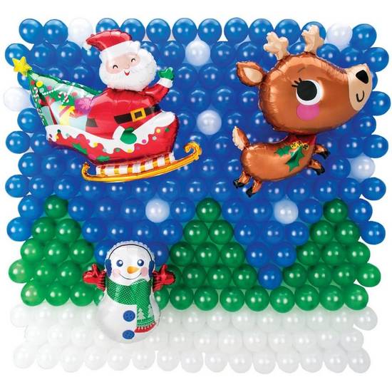 Uninflated Air-Filled Santa Christmas Foil Latex Balloon Backdrop Kit, 6.25ft x 5.9ft