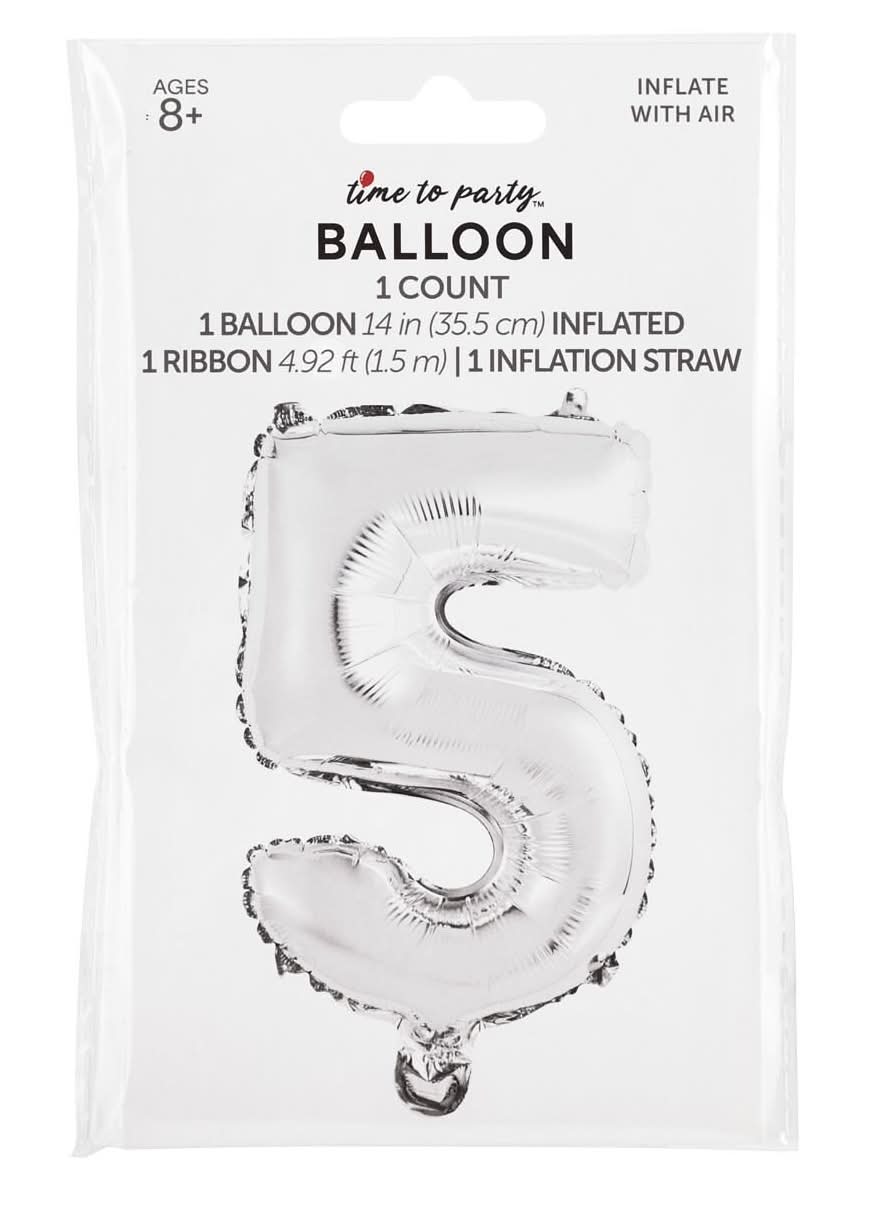 Anagram Number 5 Shape Air Fill Foil Balloon, 9 in x 13 in, Silver
