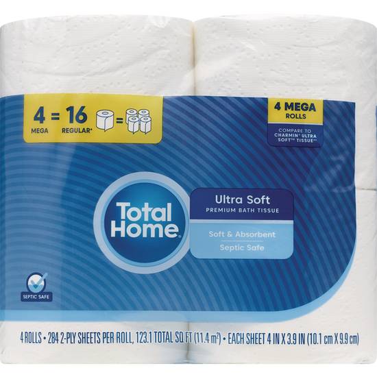 Total Home Ultra Soft Bathroom Tissue Mega Rolls (4 ct)