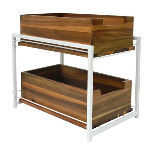 REAL SIMPLE 2-Tier Brown Wood Drawer Organizer