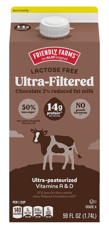 Friendly Farms Lactose Free Grade a 2% Reduced Fat Ultra-Filtered Milk, Chocolate (59 fl oz)