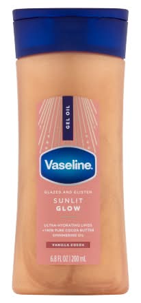 Vaseline Glazed & Glisten Sunlit Glow Shimmering Body Oil, Vanilla Cocoa (6.8 fl oz)