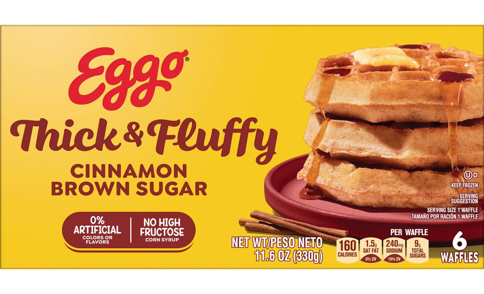 Eggo Thick & Fluffy Frozen Waffles, Cinnamon Brown Sugar (11.6 oz, 6 ct)